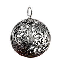 Load image into Gallery viewer, Vintage 925 sterling silver filigree round floral pendant necklace charm with intricate design by Fezba Market.