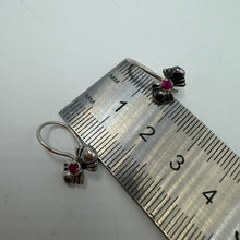 Load image into Gallery viewer, Vintage 925 Sterling Silver Ruby Flower Leverback Earrings for women featuring red gemstone floral design.