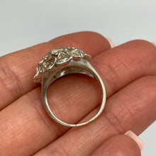 Load image into Gallery viewer, Vintage sterling silver ring with CZ cluster dome and trilliant cut stones, size 6.5, by Fezba Market.