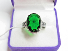Load image into Gallery viewer, Vintage Russian 925 Sterling Silver Ring with Large Green Cubic Zirconia Size 10.75