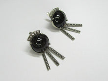 Load image into Gallery viewer, Vintage 925 Sterling Silver Black Agate Dangle Earrings – Art Deco-Inspired Triple Bar Drops, 12.25g
