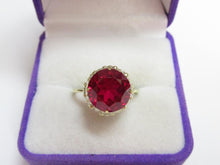 Load image into Gallery viewer, Close-up of Deep Red-Pink Faceted Tourmaline on Vintage 875 Silver Gilded Ring