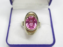 Load image into Gallery viewer, Close-up of Large Oval Faceted Pink-Purple Amethyst on Vintage 916 Silver Gilt Ring
