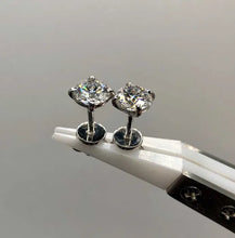 Load image into Gallery viewer, Close-up of 0.84ct Lab-Grown Round Brilliant Diamonds in 14K White Gold Stud Earrings