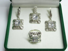 Load image into Gallery viewer, Close-up of Clear Cubic Zirconia on Vintage 925 Sterling Silver Floral Openwork Ring