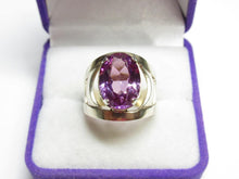 Load image into Gallery viewer, Vintage USSR 875 Silver Gilt Amethyst Cocktail Ring – Retro Modernist Openwork Design, Size 8.5