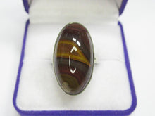 Load image into Gallery viewer, Vintage USSR 925 Sterling Silver Banded Agate Statement Ring – Elongated Oval Cabochon, Size 7.25