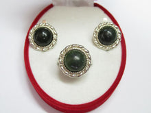 Load image into Gallery viewer, Pair of Matching Vintage 925 Sterling Silver Jade Earrings with Twisted Rope Border