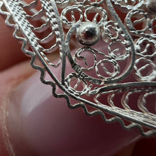 Load image into Gallery viewer, Vintage USSR filigree silver brooch handmade with 800 and 960 silver, featuring intricate craftsmanship and detailed design.