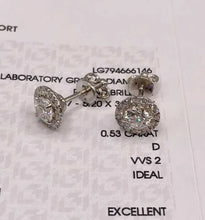 Load image into Gallery viewer, 14k 585 White Gold Halo Stud Earrings with Lab-Grown Diamonds 0.83 ct Total – IGI Certified