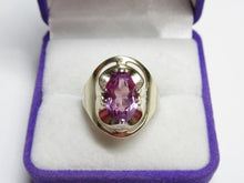 Load image into Gallery viewer, Close-up of Vivid Purple Oval Faceted Amethyst on Vintage 875 Silver Gilded Ring