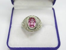 Load image into Gallery viewer, Vintage USSR 875 Silver Amethyst Ring – Pink Oval Gemstone Filigree Statement Ring, Size 7.75