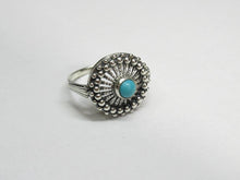 Load image into Gallery viewer, Vintage Soviet 925 Silver Turquoise Solitaire Ring – Size 6.5 | Retro Sunburst Design