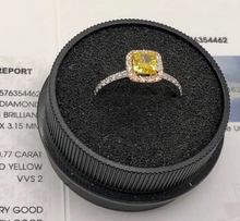 Load image into Gallery viewer, 14K White and Yellow Gold Lab-Grown Fancy Vivid Yellow Diamond Halo Ring 0.77ct VVS IGI Size 6.5