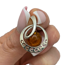 Load image into Gallery viewer, Close-up of Vintage 925 Sterling Silver Amber Swirl Pendant with Natural Baltic Amber