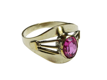 Load image into Gallery viewer, Vintage USSR Soviet 875 Silver Amethyst Solitaire Ring – Size 7.75 | 18K Gilt Geometric Bezel
