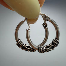 Load image into Gallery viewer, Elegant Vintage Bali Hoop Earrings in Solid 925 Sterling Silver