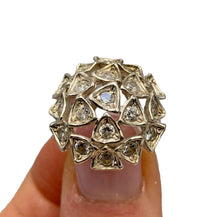 Load image into Gallery viewer, Vintage 925 silver CZ cluster dome ring with trilliant cut stones, size 6.5, by Fezba Market, showcasing a detailed silver band and sparkling stones.