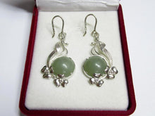Load image into Gallery viewer, Vintage Russian earrings in sterling silver 925 with jade accents, women's jewelry by Fezba Market, featuring intricate design details.