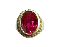 Load image into Gallery viewer, Top View of Vintage Soviet 875 Sterling Silver Gilt Oval Ruby Ring with Fluted Gallery