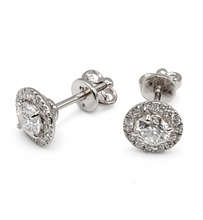 Load image into Gallery viewer, 14k 585 White Gold Halo Stud Earrings with Lab-Grown Diamonds 0.83 ct Total – IGI Certified