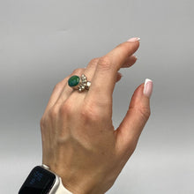 Load image into Gallery viewer, Antique Russian 84 silver ring with a natural turquoise cabochon, size 13.5, featuring intricate silver detailing and a bold statement design.