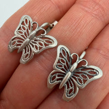 Load image into Gallery viewer, Close-up of Vintage 925 Sterling Silver Butterfly Filigree Dangle Earrings