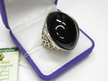 Load image into Gallery viewer, 925 Sterling Silver Black Agate Statement Ring – Art Nouveau-Inspired Scrollwork, Size 9