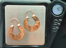 Load image into Gallery viewer, Antique Russian Imperial 56 Gold Shield Hoop Earrings Ready to Wear