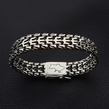 Load image into Gallery viewer, 925 Sterling Silver Ukrainian Tryzub Heavy Bracelet Blackened Byzantine Chain