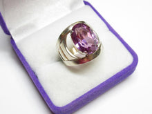 Load image into Gallery viewer, Vintage USSR 875 Silver Gilt Amethyst Cocktail Ring – Retro Modernist Openwork Design, Size 8.5
