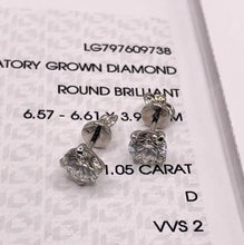 Load image into Gallery viewer, Side View of 14K 585 White Gold Diamond Stud Earrings with Secure Screw Backs