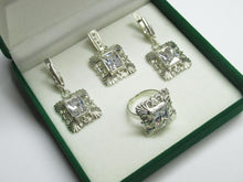 Load image into Gallery viewer, Pair of Matching Vintage 925 Sterling Silver CZ Drop Earrings with Scroll Design