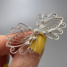 Load image into Gallery viewer, Detailed Filigree Wirework on Vintage 960 Silver Butterfly Brooch