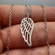 Load image into Gallery viewer, Back View of Vintage 925 Sterling Silver Angel Wing Pendant with 925 Hallmark