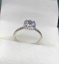 Load image into Gallery viewer, Side View of 14K White Gold Halo Ring with Pave Diamond Shank