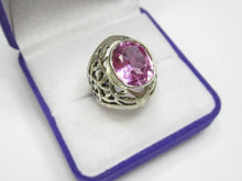 Load image into Gallery viewer, Vintage USSR 875 Silver Amethyst Statement Ring – Large Oval Pink Gemstone, Wide Filigree Band, Size 6.5