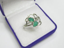 Load image into Gallery viewer, Vintage 925 Sterling Silver Green Agate Toi et Moi Ring – Twin Pear-Shaped Stones & CZ Swirl Design, Size 9
