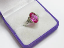 Load image into Gallery viewer, Side View of Vintage USSR 875 Silver Oval Ruby Ring showing Engraved Shoulders