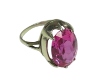 Load image into Gallery viewer, Side View of Vintage Soviet Sterling Silver 875 Ruby Ring showing Band and Setting Details