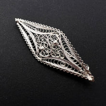 Load image into Gallery viewer, Close-up of Vintage USSR 960 Silver Filigree Brooch with Openwork Detail