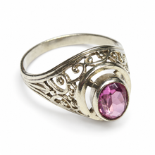 Load image into Gallery viewer, Vintage USSR 875 Silver Amethyst Ring – Pink Oval Gemstone Filigree Statement Ring, Size 7.75