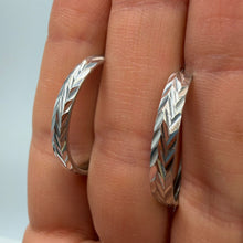 Load image into Gallery viewer, Detailed Chevron Texture on Vintage Sterling Silver Hoop Earrings