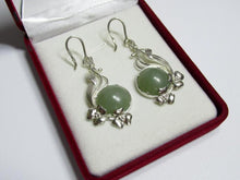 Load image into Gallery viewer, Vintage Russian sterling silver earrings with jade accents, women's jewelry by Fezba Market, featuring intricate design and 12.19g weight