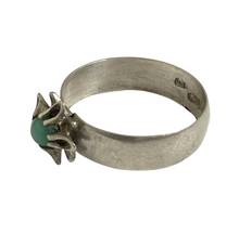 Load image into Gallery viewer, Antique Imperial USSR silver ring with a natural chrysoprase floral design, size 10.75, by Fezba Market.