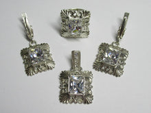 Load image into Gallery viewer, Vintage Sterling Silver Cubic Zirconia Pendant with Floral Frame