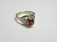 Load image into Gallery viewer, Vintage Soviet 875 Sterling Silver Filigree Round Ruby Ring for Women Size 8.5