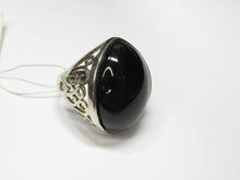 Load image into Gallery viewer, 925 Sterling Silver Black Agate Statement Ring – Art Nouveau-Inspired Scrollwork, Size 9