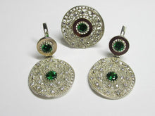 Load image into Gallery viewer, Side View of Vintage Sterling Silver and 9K Gold Circular Filigree Jewelry Set