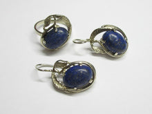 Load image into Gallery viewer, Side View of Vintage USSR 916 Silver Lapis Lazuli Ring and Earrings Set